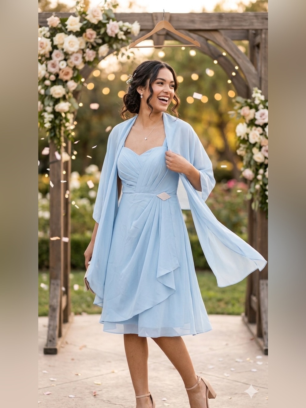 SIZE 14 Formal Dress NEW Light Blue Chiffon Evening Gown w/ Matching Wrap Set